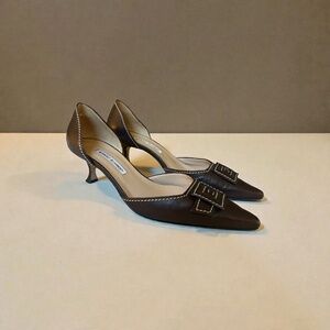 Manolo Blahnik Brown Leather D’Orsay Kitten Heels 41.5 (US 11)